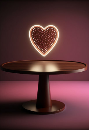 Podium for product advertisement or restaurant menus with valentines day backgroundの写真素材