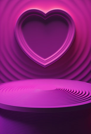 Podium for product advertisement or restaurant menus with valentines day backgroundの写真素材