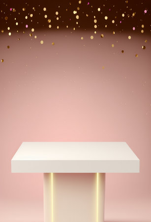 Podium for product advertisement or restaurant menus with colorful background, minimalist designの写真素材