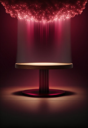 Podium for product advertisement or restaurant menus with colorful background, minimalist designの写真素材