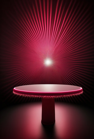 Podium for product advertisement or restaurant menus with colorful background, minimalist designの写真素材