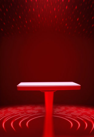 Podium for product advertisement or restaurant menus with colorful background, minimalist designの写真素材