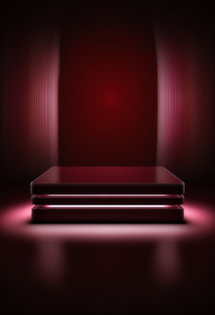 Podium for product advertisement or restaurant menus with colorful background, minimalist designの写真素材
