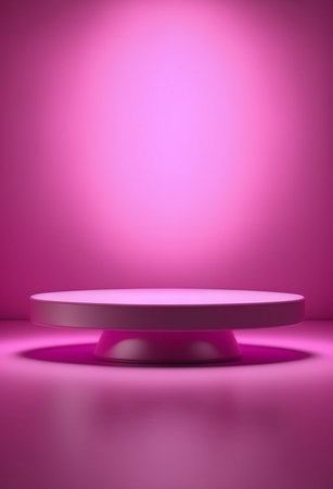 Podium for product advertisement or restaurant menus with colorful background, minimalist designの写真素材