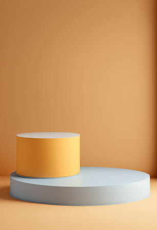 Podium for product advertisement or restaurant menus with colorful background, minimalist designの写真素材