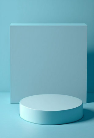 Podium for product advertisement or restaurant menus with colorful background, minimalist designの写真素材