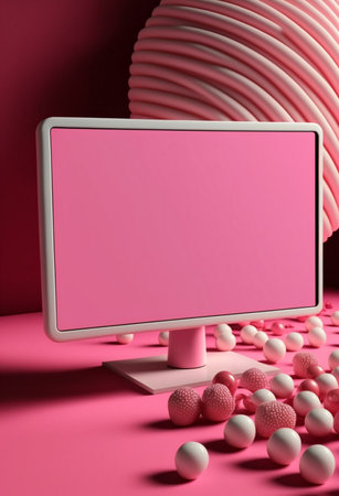 Podium for product advertisement or restaurant menus with colorful background, minimalist designの写真素材