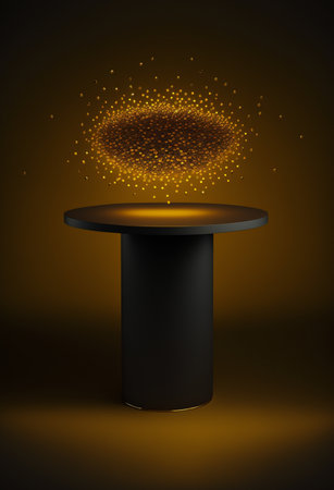 Podium for product advertisement or restaurant menus with colorful background, minimalist designの写真素材