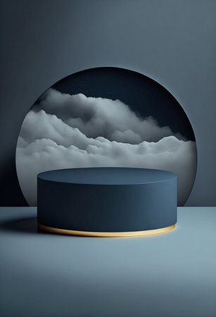 Podium for product advertisement or restaurant menus with colorful background, minimalist designの写真素材