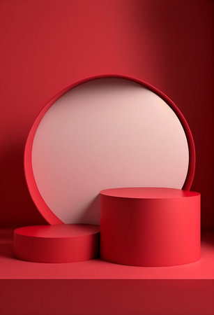 Podium for product advertisement or restaurant menus with colorful background, minimalist designの写真素材