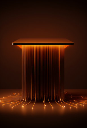 Podium for product advertisement or restaurant menus with colorful background, minimalist designの写真素材