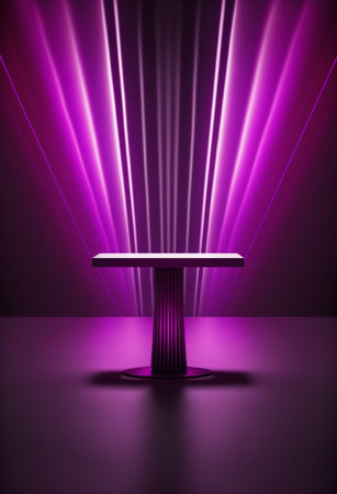 Podium for product advertisement or restaurant menus with colorful background, minimalist designの写真素材