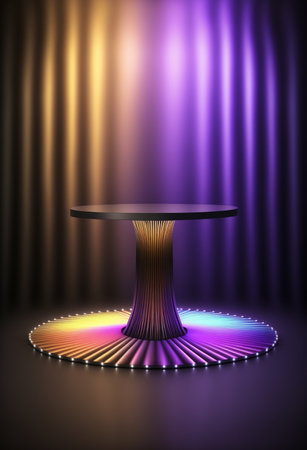 Podium for product advertisement or restaurant menus with colorful background, minimalist designの写真素材