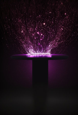 Podium for product advertisement or restaurant menus with colorful background, minimalist designの写真素材