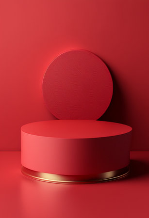 Podium for product advertisement or restaurant menus with colorful background, minimalist designの写真素材