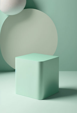 Podium for product advertisement or restaurant menus with colorful background, minimalist designの写真素材