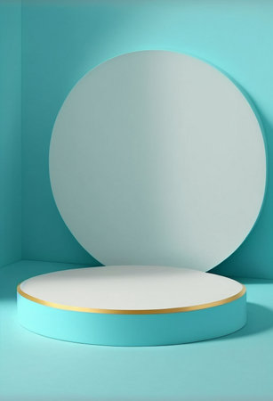 Podium for product advertisement or restaurant menus with colorful background, minimalist designの写真素材