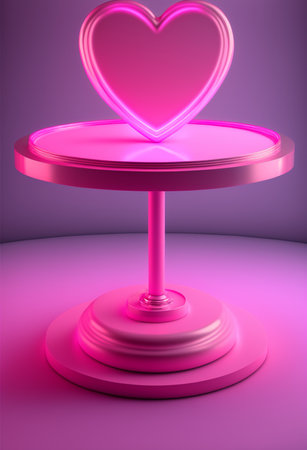 Podium for product advertisement or restaurant menus with valentines day backgroundの写真素材
