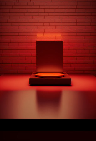 Podium for product advertisement or restaurant menus with colorful background, minimalist designの写真素材