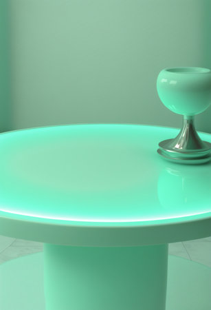 Podium for product advertisement or restaurant menus with colorful background, minimalist designの写真素材