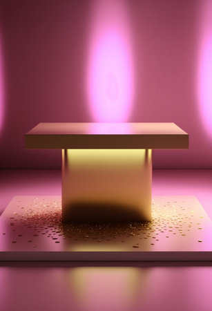 Podium for product advertisement or restaurant menus with colorful background, minimalist designの写真素材