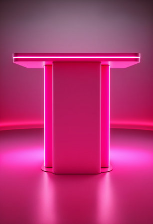 Podium for product advertisement or restaurant menus with colorful background, minimalist designの写真素材