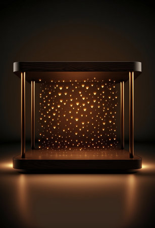 Podium for product advertisement or restaurant menus with colorful background, minimalist designの写真素材