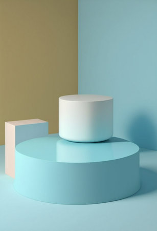 Podium for product advertisement or restaurant menus with colorful background, minimalist designの写真素材
