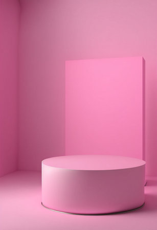Podium for product advertisement or restaurant menus with colorful background, minimalist designの写真素材