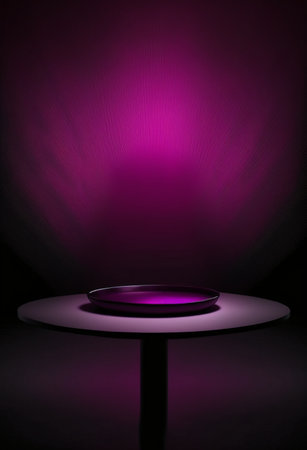 Podium for product advertisement or restaurant menus with colorful background, minimalist designの写真素材
