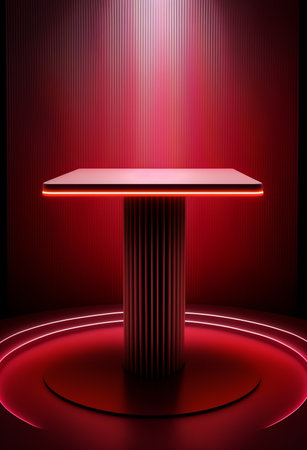 Podium for product advertisement or restaurant menus with colorful background, minimalist designの写真素材