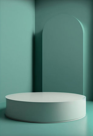 Podium for product advertisement or restaurant menus with colorful background, minimalist designの写真素材