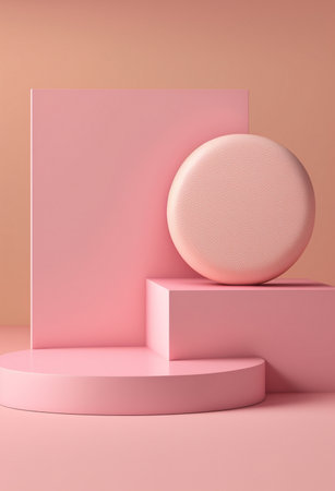 Podium for product advertisement or restaurant menus with colorful background, minimalist designの写真素材
