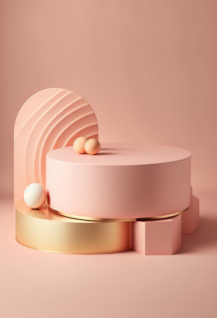 Podium for product advertisement or restaurant menus with colorful background, minimalist designの写真素材