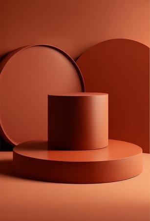 Podium for product advertisement or restaurant menus with colorful background, minimalist designの写真素材