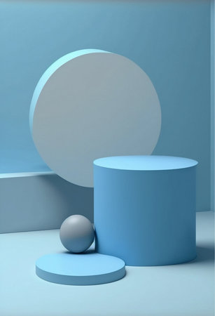 Podium for product advertisement or restaurant menus with colorful background, minimalist designの写真素材