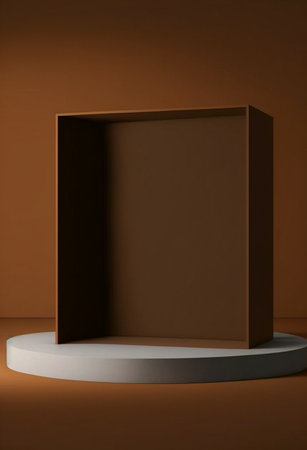 Podium for product advertisement or restaurant menus with colorful background, minimalist designの写真素材