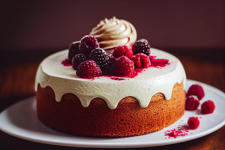 Delicious gluten free raspberry cake with tasty healthy raspberry fruit