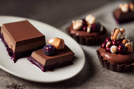 Delicious chocolate dessert with tasty side dressing