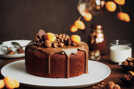 Delicious fruit cake with chocolate