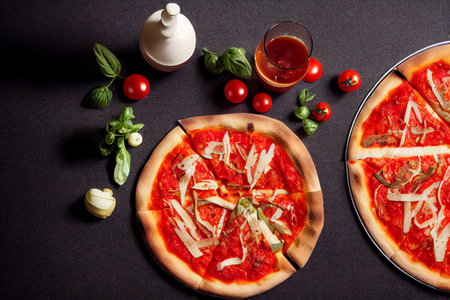 Vertical shot of delicious homemade pizza with vegetablesの写真素材