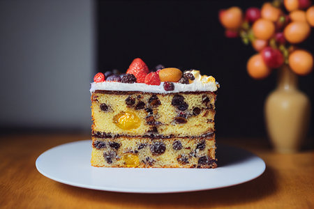 Vertical shot of delicious fruit cakeの写真素材