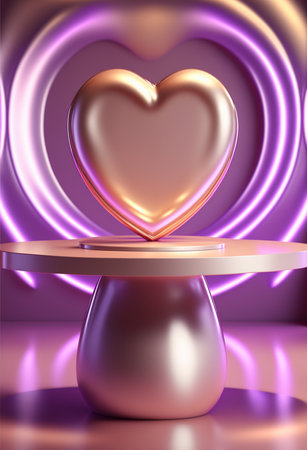 Podium for valentine day product advertisement or restaurant menus with minimalist objects valentine day themeの写真素材