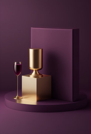 Podium for valentine day product advertisement or restaurant menus with minimalist objects valentine day themeの写真素材