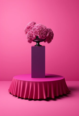 Podium for valentine day product advertisement or restaurant menus with minimalist objects valentine day themeの写真素材