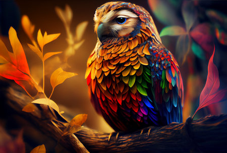 Vertical shot of beautiful colorful bird with forest backgroundの写真素材