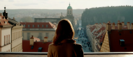 Vertical shot of beautiful strong woman goes to Top-Rated Touristic placesの写真素材
