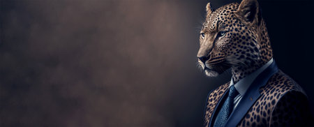 Vertical shot of leopard in suit, spirit animal