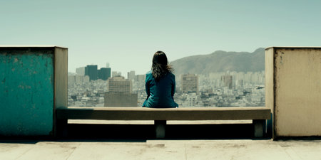 Vertical shot of beautiful strong woman goes to Top-Rated Touristic places
