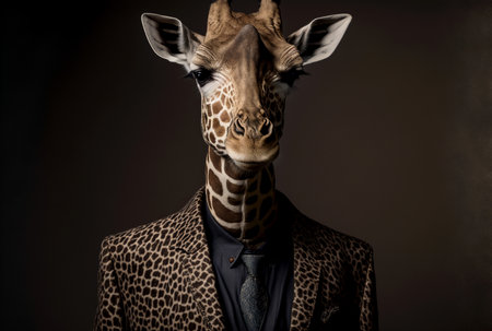 Vertical shot of giraffe in suit, spirit animalの写真素材